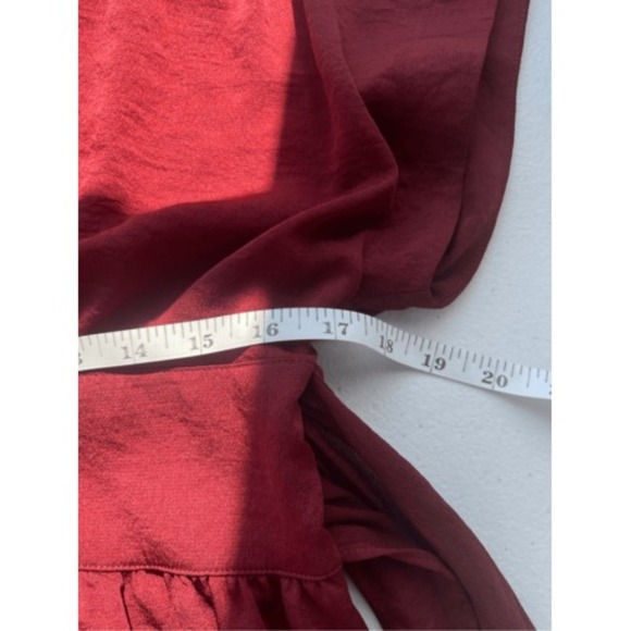 Express Burgundy Blouse V-Neck Kimono Sleeve Peplum Top Small - Picture 4 of 8